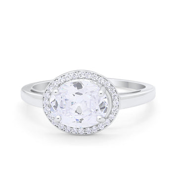 Art Deco Halo Engagement Ring Oval Simulated CZ 925 Sterling Silver